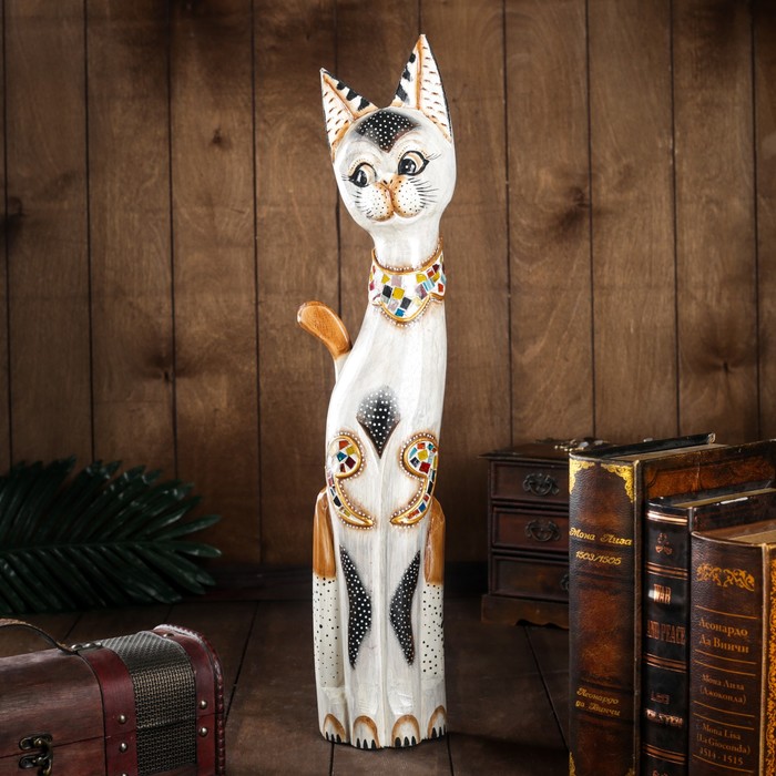 Сувенир дерево "Кошка с мозаичными вставками" серая 60х12х6 см