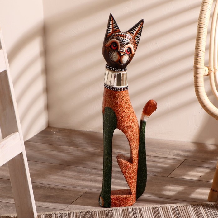 Сувенир дерево "Кошка в зеркальном ошейнике" 60х12х6 см