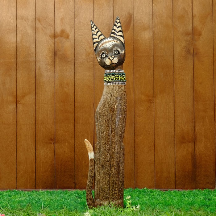 Сувенир дерево "Кошка в зелёном ошейнике со стразами" 80х13х7 см