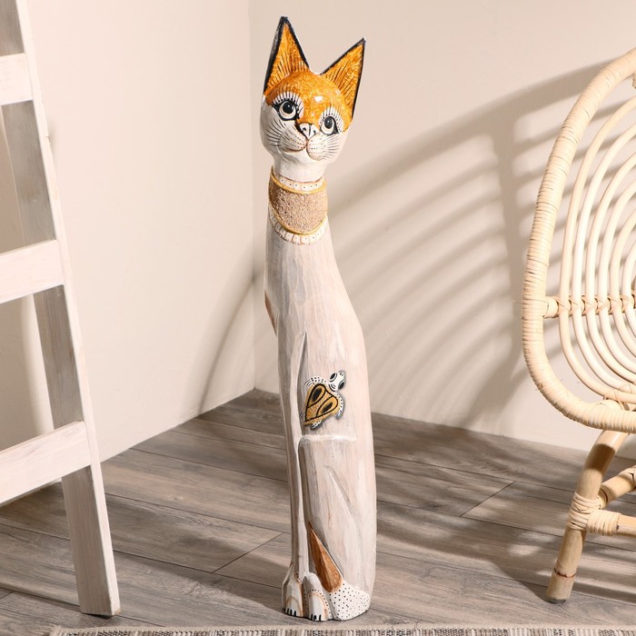 Сувенир дерево "Кошка в золотом ошейнике и с черепашкой" 80х13х7 см