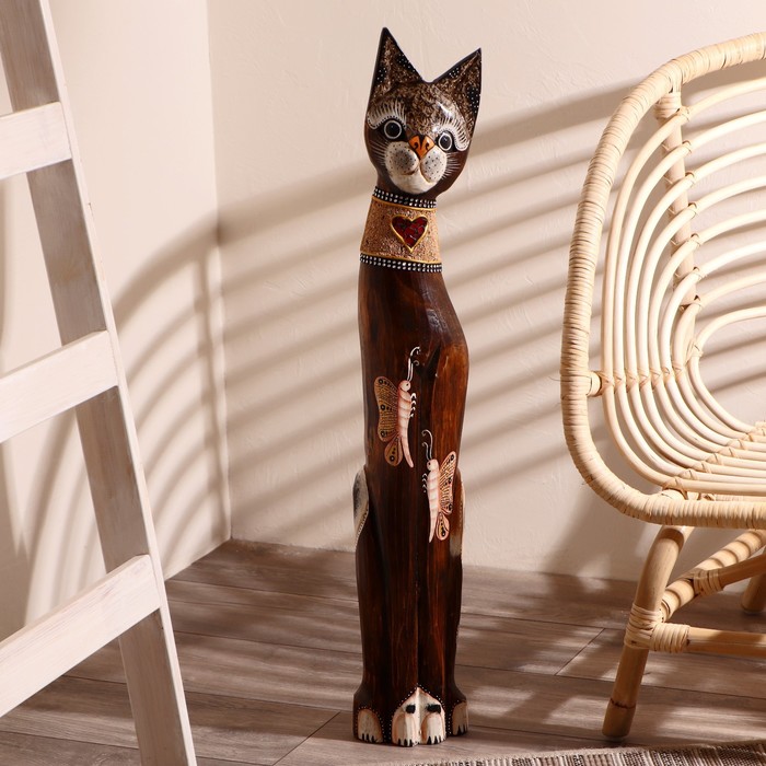 Сувенир дерево "Кошка с бабочками и сердечком на ошейнике" 80х13х7 см