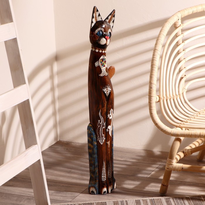 Сувенир дерево "Кошка морская с рыбкой и ящерками" 80х13х7 см