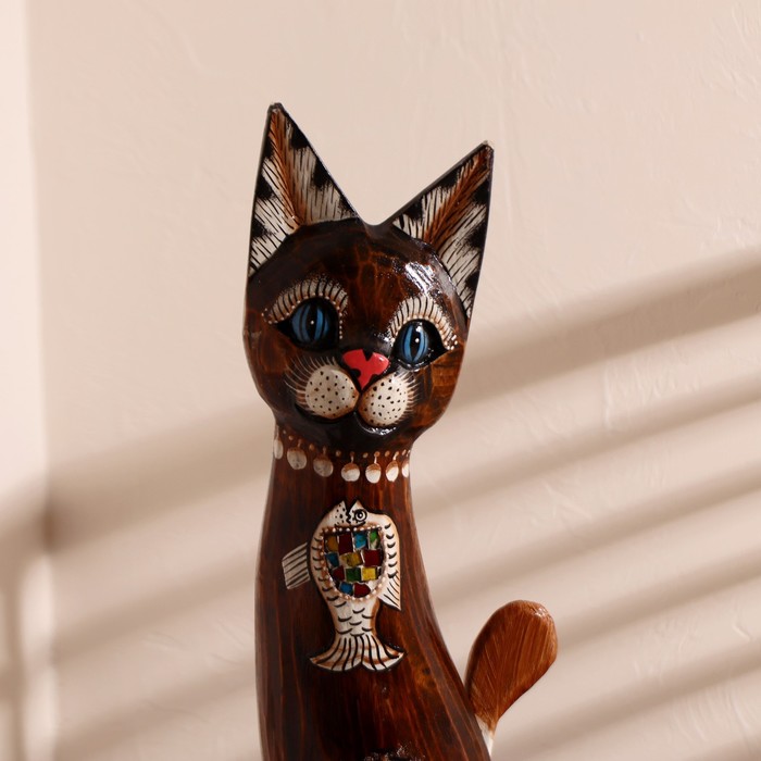 Сувенир дерево "Кошка морская с рыбкой и ящерками" 80х13х7 см