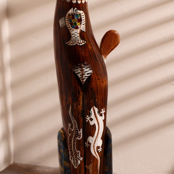 Сувенир дерево "Кошка морская с рыбкой и ящерками" 80х13х7 см