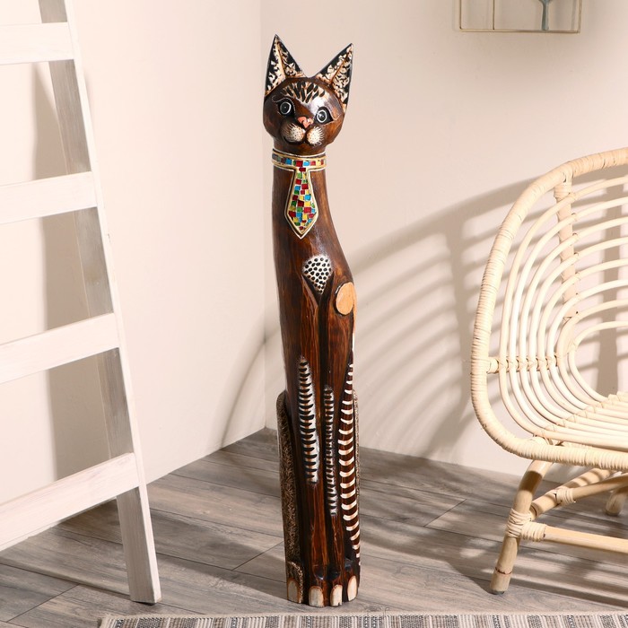 Сувенир дерево "Кошка в галстуке из мозаики" 100х16х7 см