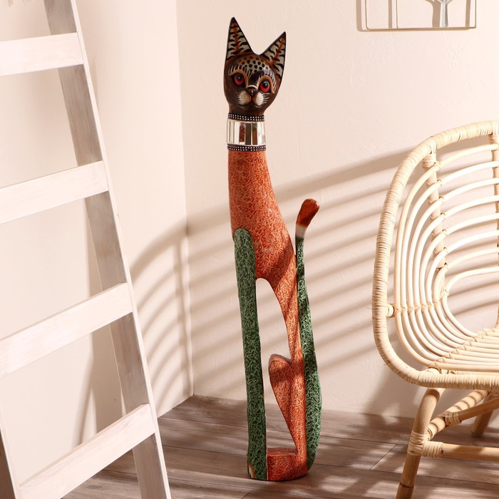 Сувенир дерево "Кошка в зеркальном ошейнике" 100х16х7 см