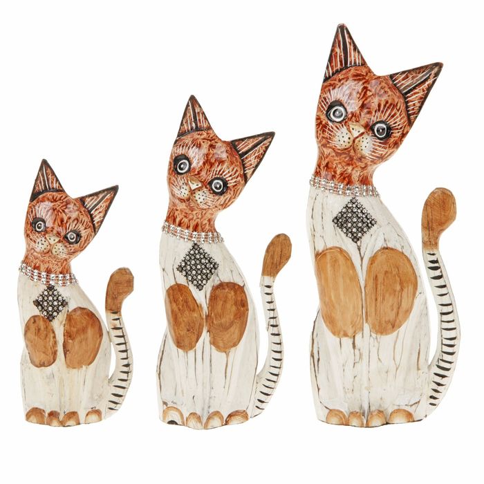 Сувенир дерево "Кошки в ошейниках из страз и ромбом" набор 3 шт h=20, 25, 30 см