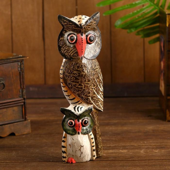 Сувенир дерево "Сова и совёнок" тёмный шоколад 30х11х5 см МИКС