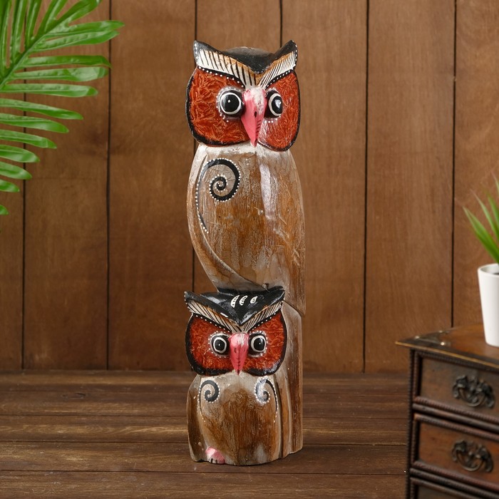 Сувенир дерево "Сова и совёнок" мокко 40х13х6 см