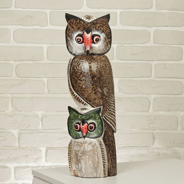 Сувенир дерево "Сова и совёнок" тёмный шоколад 40х13х6 см