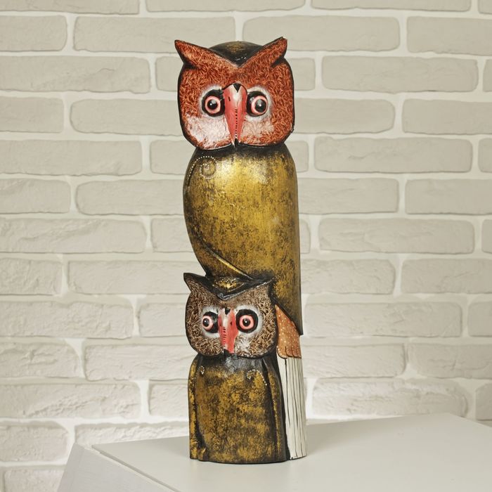 Сувенир дерево "Сова и совёнок" золотые 50х14х7 см