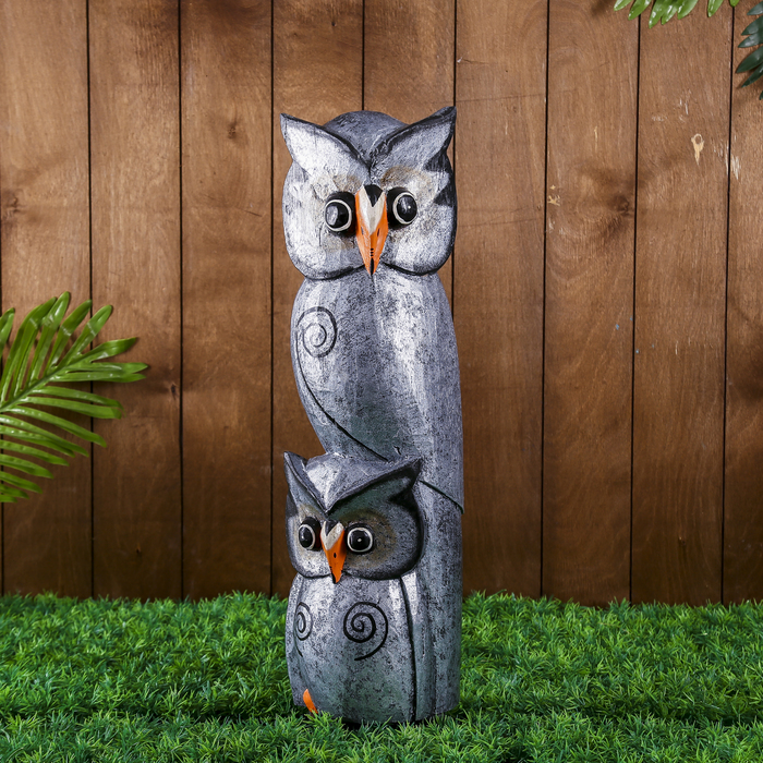 Сувенир дерево "Сова и совёнок" серебристые 50х14х7 см