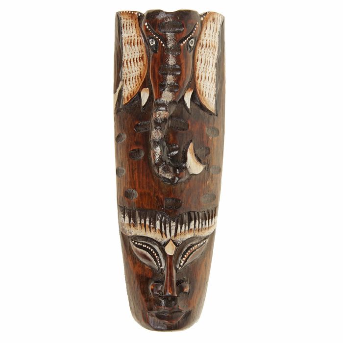 Маска дерево "Абориген и голова слона" 30х10х4 см