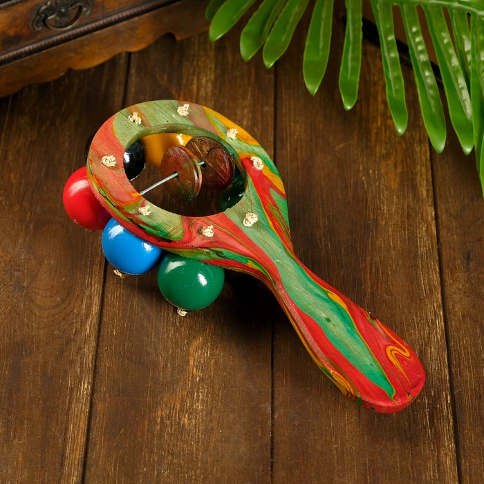 Музыкальный инструмент Маракас с шариками и пластинами радужный 25х13х5 см МИКС