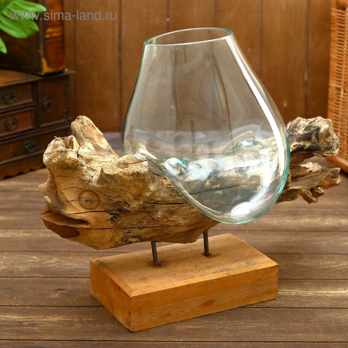 Стеклянные вазы Вазон стекло на дереве Рыбка 50х30х25 см