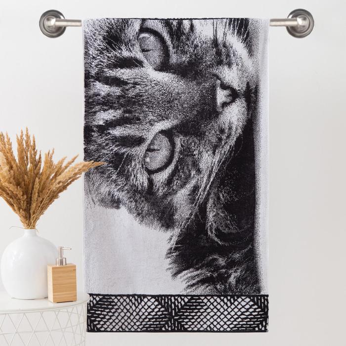 Полотенце махровое "Этель" ЧБ Котик 70*130 см, 100% хл, 420 гр/м2