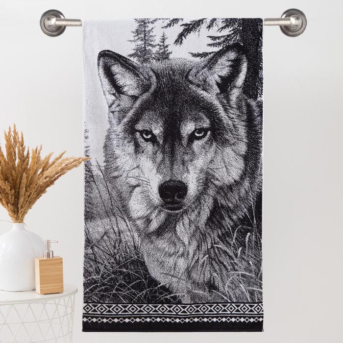Полотенце махровое "Этель" ЧБ Волк 70*130 см, 100% хл, 420 гр/м2