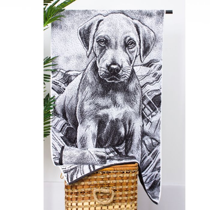 Полотенце махровое "Этель" ЧБ Милый Щенок 50*90 см, 100% хл, 420 гр/м2