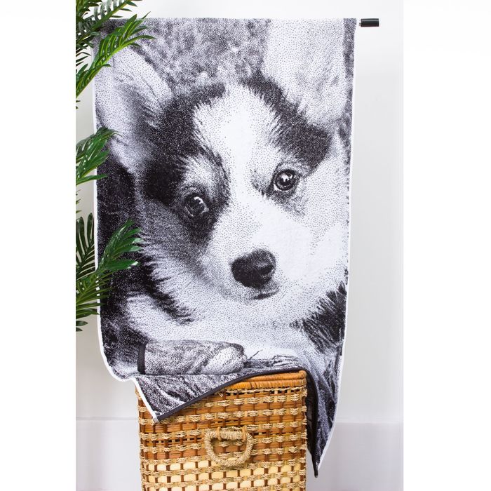 Полотенце махровое "Этель" ЧБ Щенок 70*130 см, 100% хл, 420 гр/м2