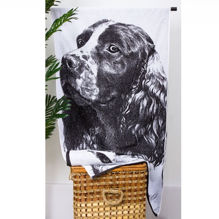 Полотенце махровое "Этель" ЧБ Спаниель 70*130 см, 100% хл, 420 гр/м2
