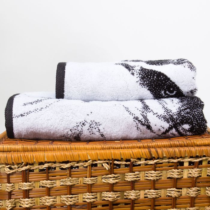 Полотенце махровое "Этель" ЧБ Спаниель 70*130 см, 100% хл, 420 гр/м2