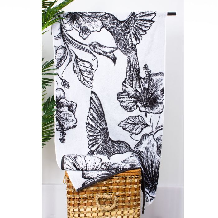 Полотенце махровое "Этель" ЧБ Колибри 50*90 см, 100% хл, 420 гр/м2