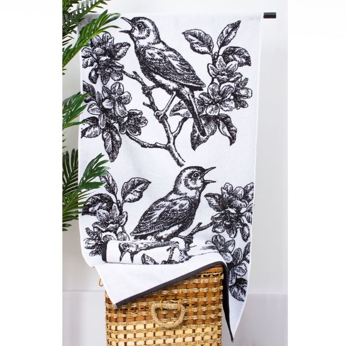 Полотенце махровое "Этель" ЧБ Соловьи 50*90 см, 100% хл, 420 гр/м2