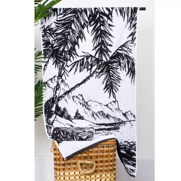 Полотенце махровое "Этель" ЧБ Гавайи 50х90 см, 100% хл, 420 гр/м2