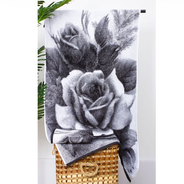 Полотенце махровое "Этель" ЧБ Розы 70*130 см, 100% хл, 420 гр/м2