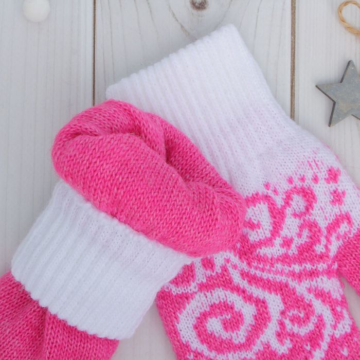 Варежки женские «Морозко» 2с229, размер 19, цвет розовый/белый