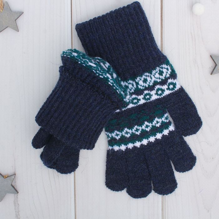 Перчатки женские «Новрежские звёзды 2» 2с228, размер 18, цвет тёмно-синий/белый/зелёный