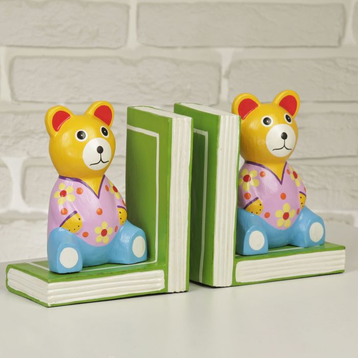 Подставка-держатель для книг дерево "Медвежата в яркой одёжке" набор из 2 шт 16х27х8 см
