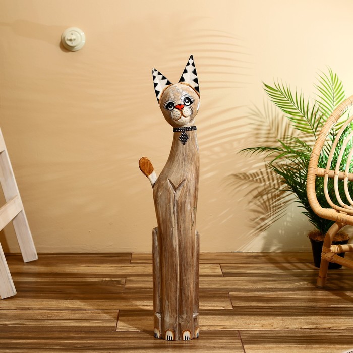 Сувенир дерево "Кошка белая с леопардовыми ушками" 80х15х5,5 см