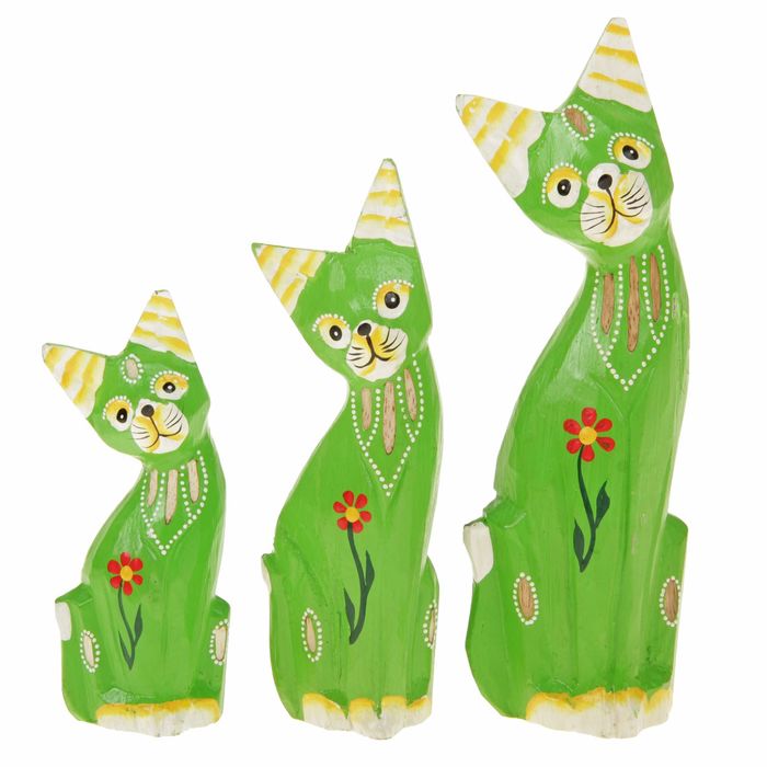 Сувенир дерево "Кошки зелёные в цветочках" набор 3 шт h=15, 20, 25 см