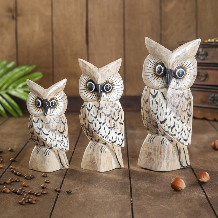 Сувенир дерево "Совушки на камнях" набор 3 шт h=15, 17, 19 см