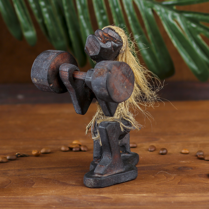 Сувенир дерево "Абориген-штангист" 14х9х9 см