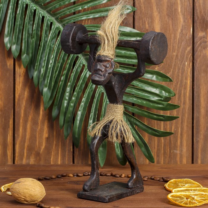 Сувенир дерево "Абориген-штангист" 7х13х25 см