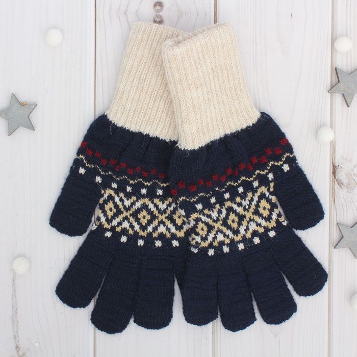 Перчатки одинарные мужские "Аскет 2", размер 22, цвет тёмно-синий/бежевый 2с230