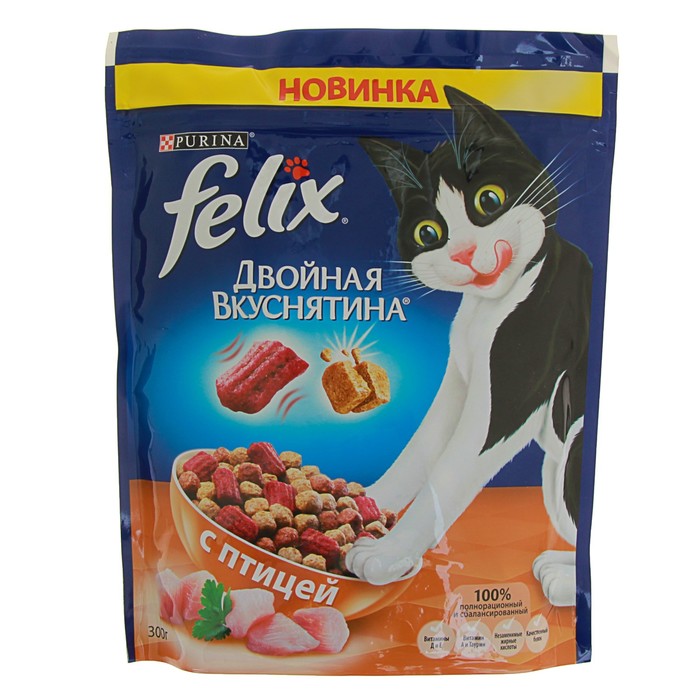 Сухой корм FELIX "Двойная вкуснятина" для кошек, птица, 300 г
