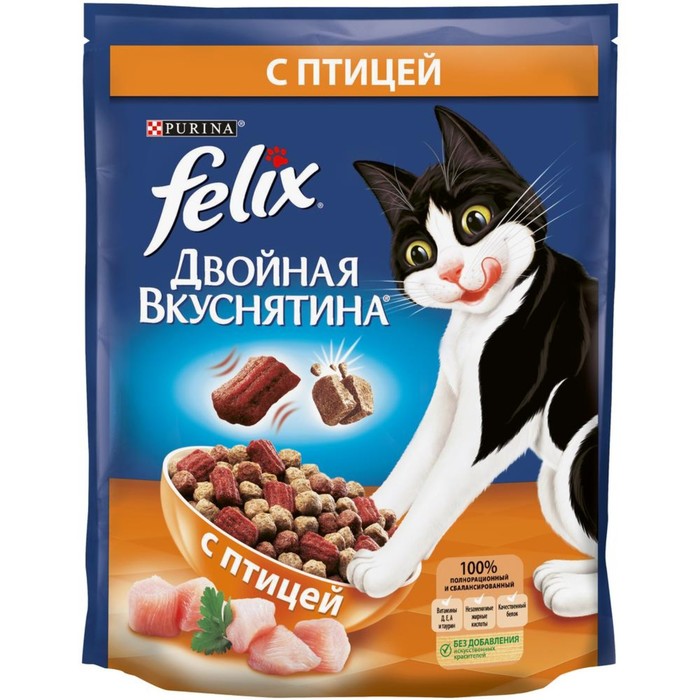Сухой корм FELIX Двойная вкуснятина для кошек, птица, 750 г