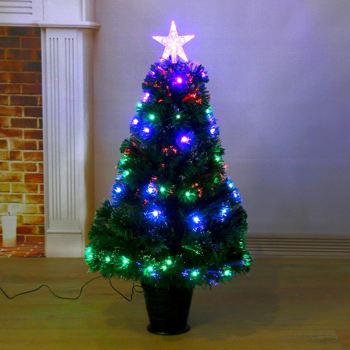 Елка фиоброоптическая 90 см свечение, d нижнего яруса 50 см, 80 веток