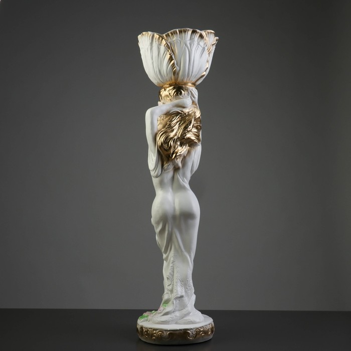 Фигурное кашпо "Девушка с цветком на голове", цвет бело-золотой микс 80см