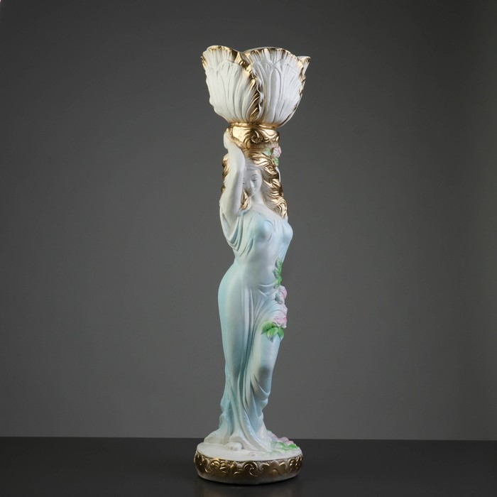 Фигурное кашпо "Девушка с цветком на голове", цвет бело-золотой микс 80см