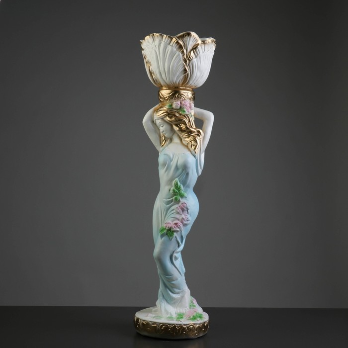 Фигурное кашпо "Девушка с цветком на голове", цвет бело-золотой микс 80см