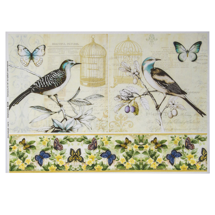 Декупажная карта "Птичка певчая" плотность  45г/м2  формат А4 (6119)