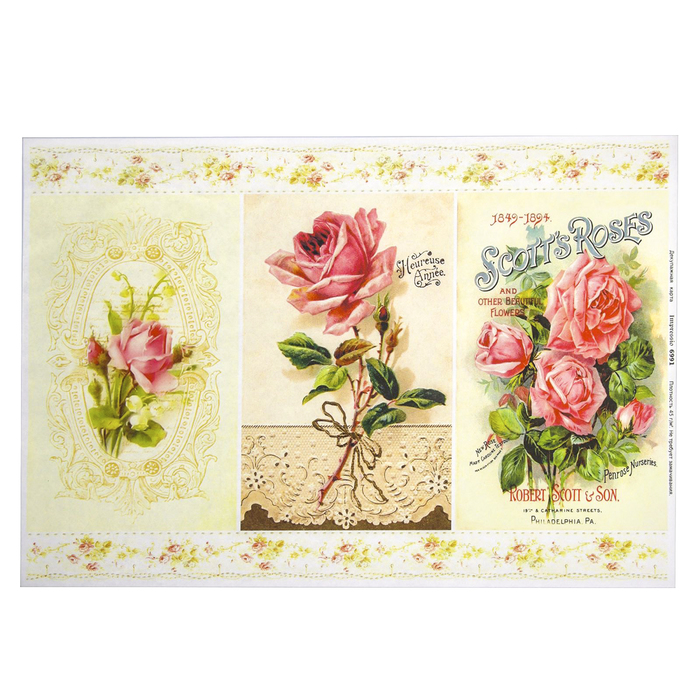 Декупажная карта "Спокойные розы" плотность  45г/м2  формат А4 (6991)