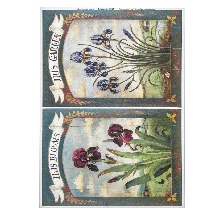 Декупажная карта "Ирисы" плотность  45г/м2  формат А4 (7355)