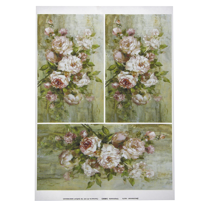 Декупажная карта "Полусонные розы" плотность 45г/м2, формат А4