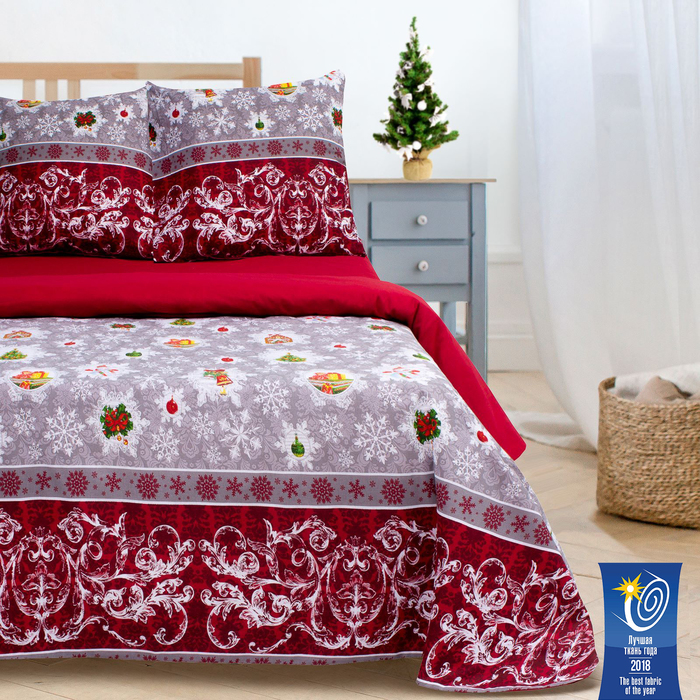 Постельное белье "Этель" дуэт Новогодняя сказка 143*215 см 2 шт,220*240 см,70*70 см 2 шт,поплин 125 г/м