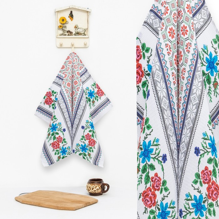 Полотенце "Доляна" Розы 50*70 см с петелькой, 100% хл, ваф.полотно